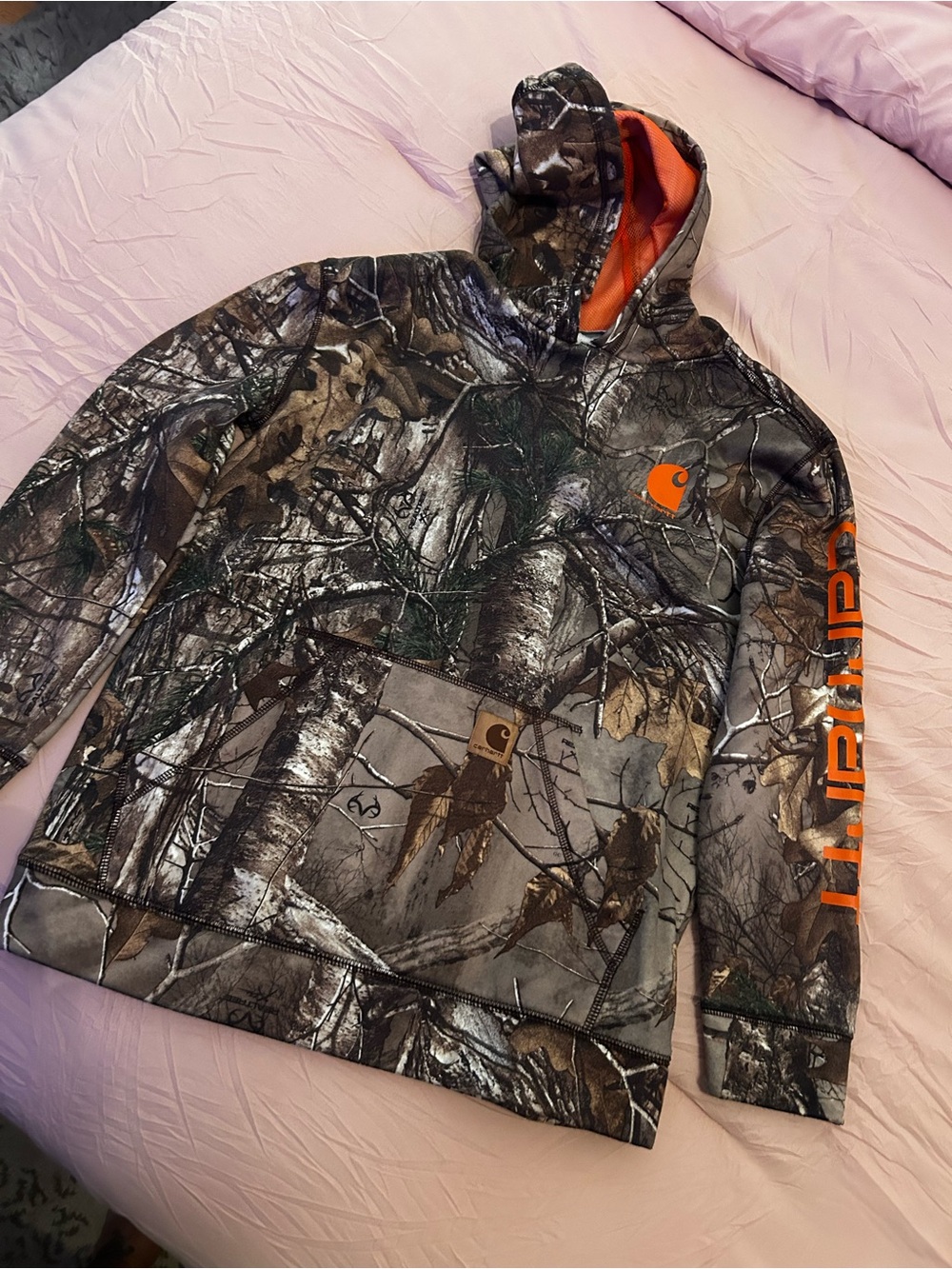 Carhartt Realtree Camouflage Hoodie with Orange Logo. Kids 14/16